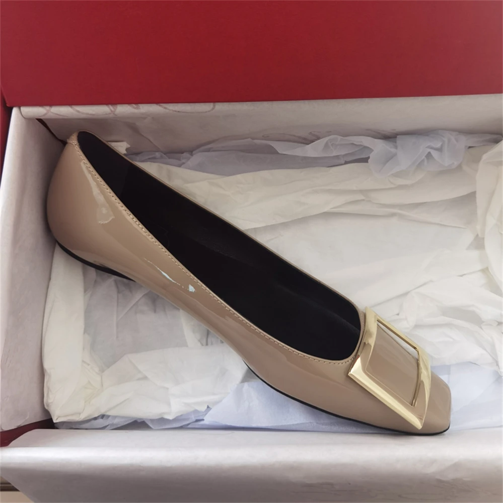 

Flat shoes women's 2023 spring and autumn new style square button square head single shoes bare color light mouth commuter flats