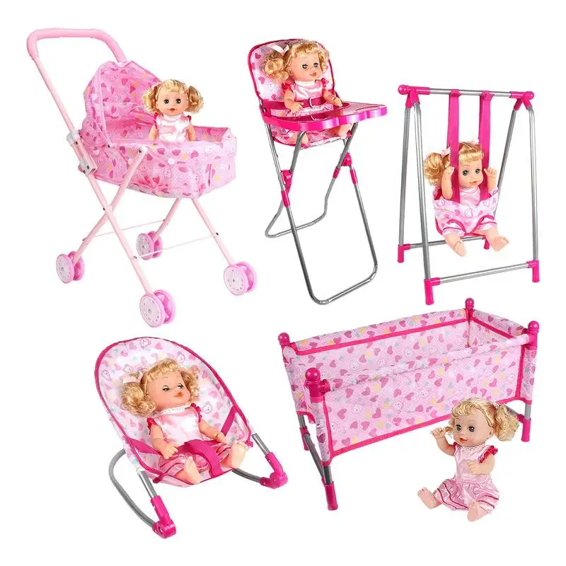 

Коляска для куклы, игрушки для коляски с корзиной, розовая коляска для куклы, коляска для кукол, игрушечные коляски для искрящих детей