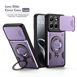Enhanced Magnetic Ring Holder Armor Case with Slide Camera Lens Protection Cover for Motorola Moto G85 (PURPLE)
