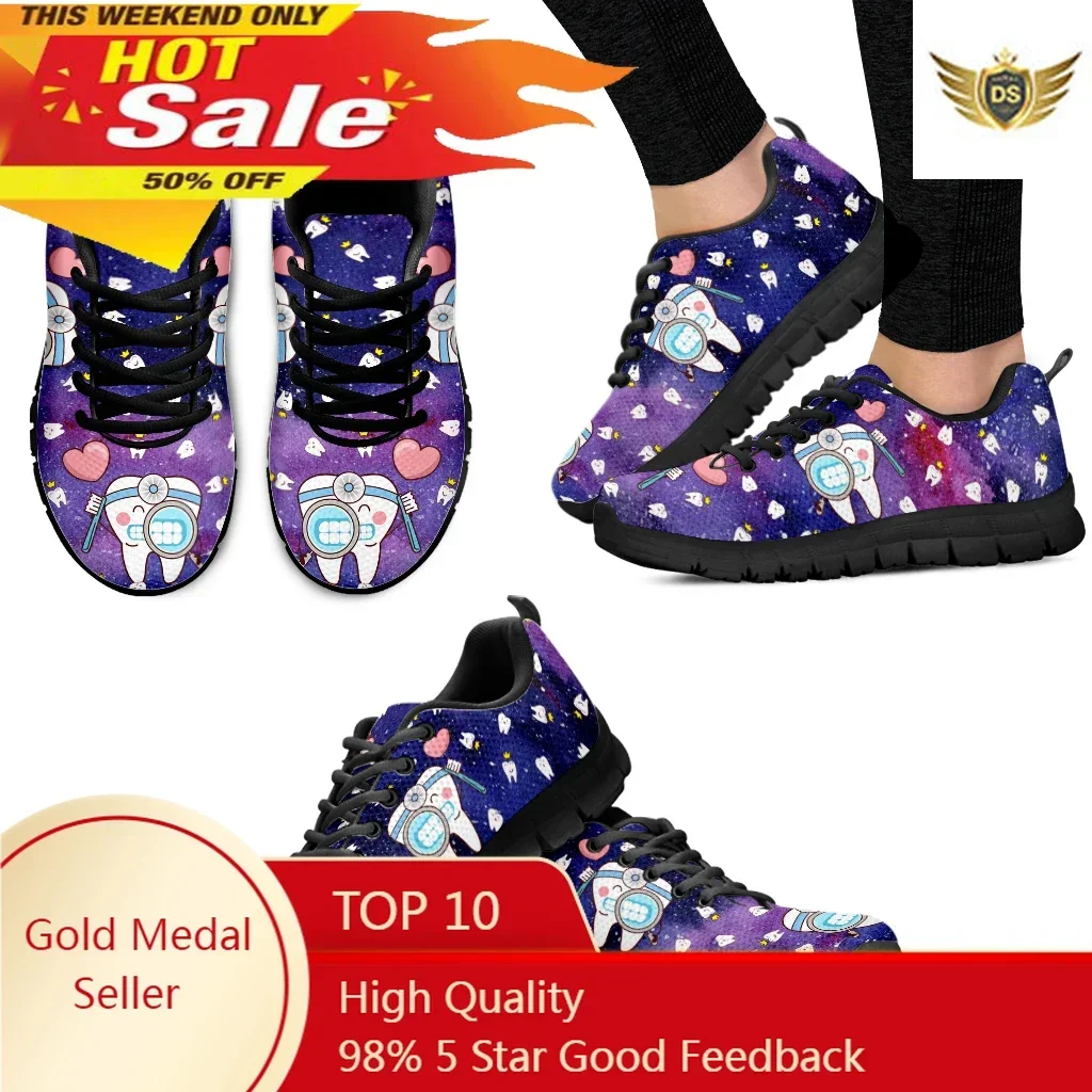Fashion Star Design Black Platform Sneakers Cute Cartoon Teeth Print Lightweight Breathable Summer Shoes Zapatos