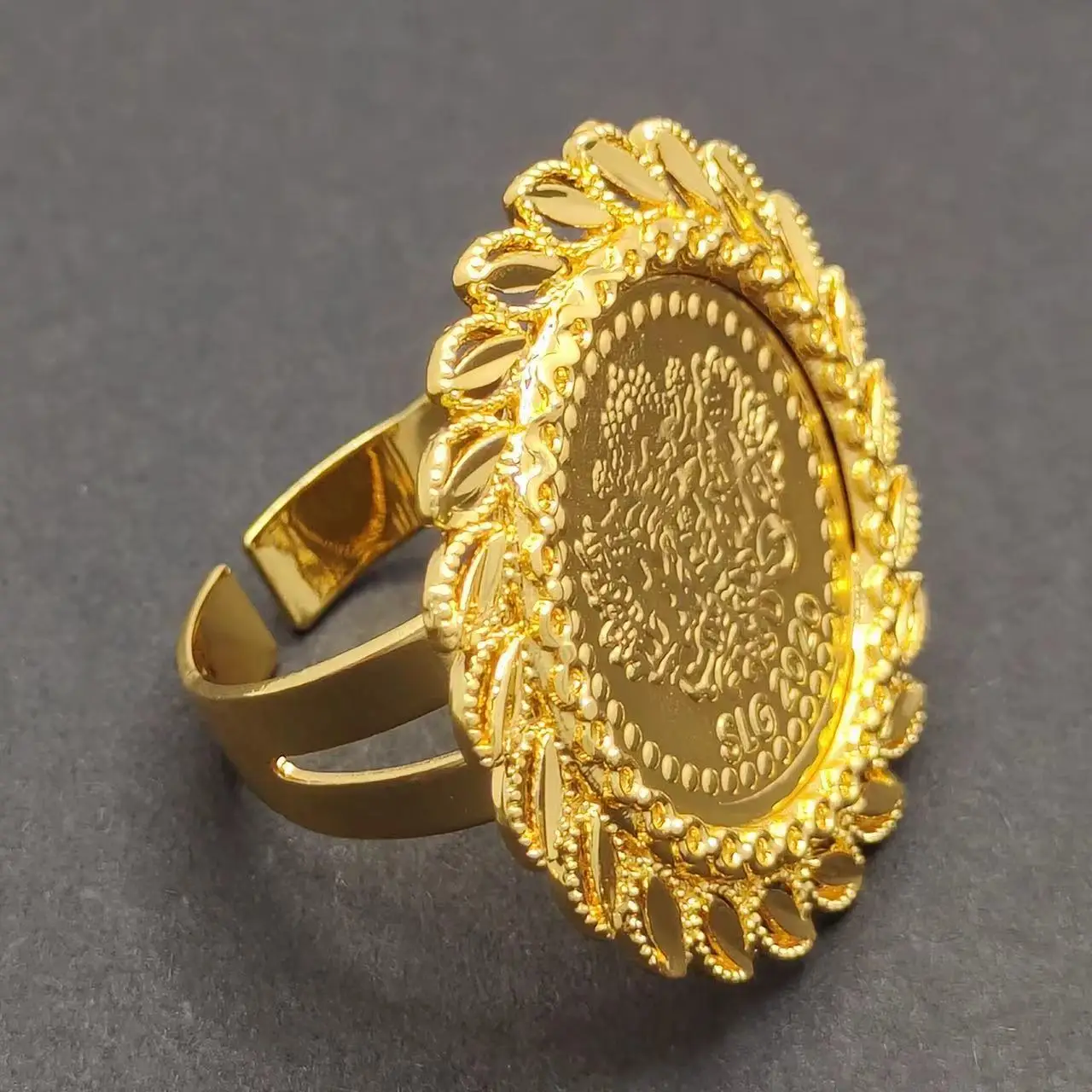 Elegant Vintage Coin Design 24K Gold Plated Copper Open Ring Dubai