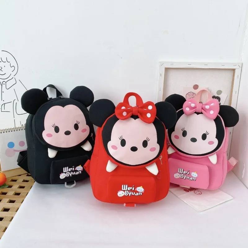 

Disney Mickey Mouse Kindergarten Kids Backpack Cartoon Small Backpack Travel Lightening School Bag Anti-lost With Traction Rope