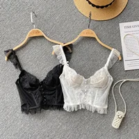 Français Chic Sexy femme sans manches maigre dos nu femme Corset Camis dentelle pure Spaghetti sangle Hotsweet débardeurs livraison directe 1