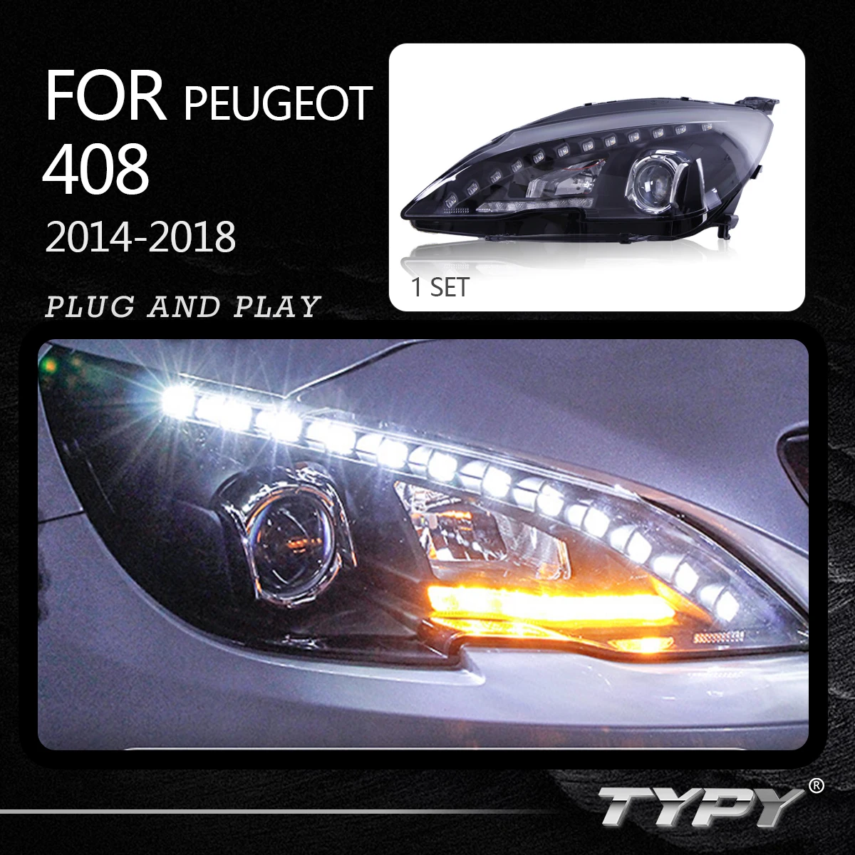 

Car Headlights Headlamp Modified LED Head Lamp LED DRL Daytime Running Lights For Peugeot 408 2014-2018