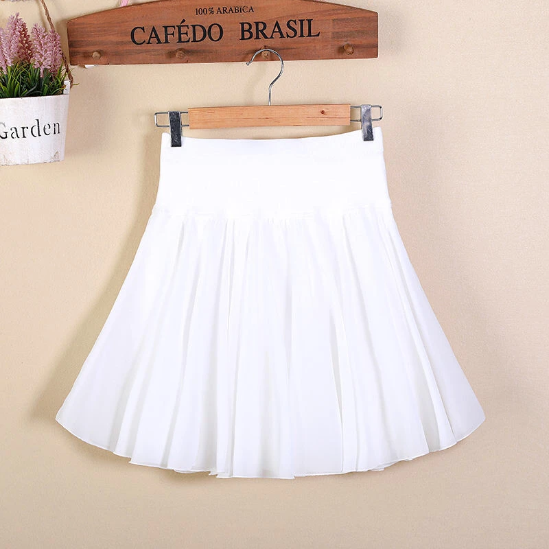 2021 Chiffon Short Skirt Wave Dot Skirt Puffy  Pants Summer Large Anti Light High Waist Half  A-line Yarn  Little safflower black denim skirt
