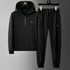 Minglu Hooded Bee Printed Men's Sets Luxury Spring Autumn Solid Color Male Sweatshirt Elastic Waist Man Pants Tracksuit 2