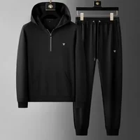 Minglu Hooded Bee Printed Men's Sets Luxury Spring Autumn Solid Color Male Sweatshirt Elastic Waist Man Pants Tracksuit 2