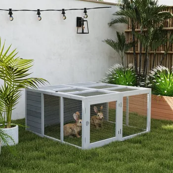 PawHut Rabbit Hutch Small Animal Guinea Pig House with Openable Roof Grey