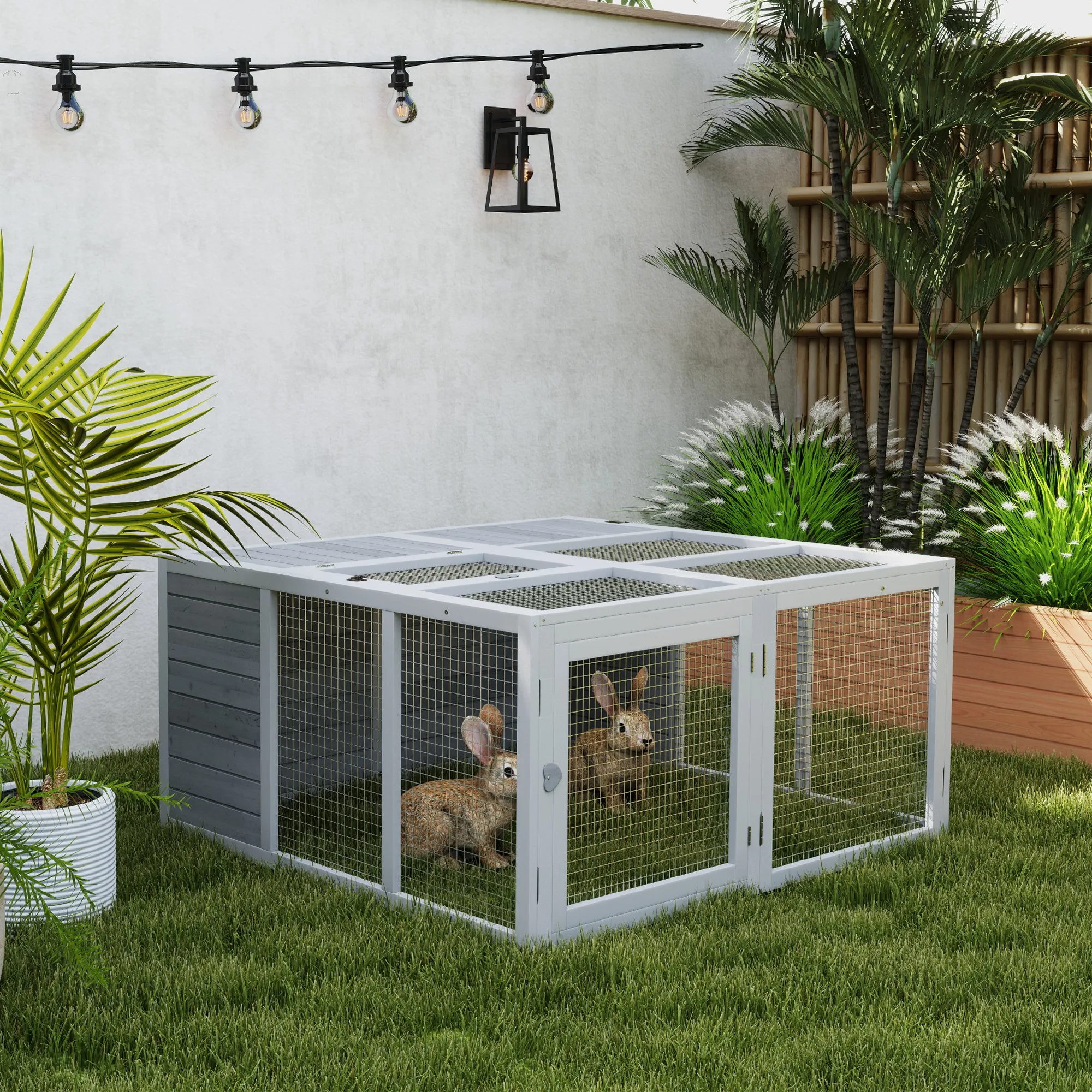 PawHut Grey Rabbit Hutch for Small Animals