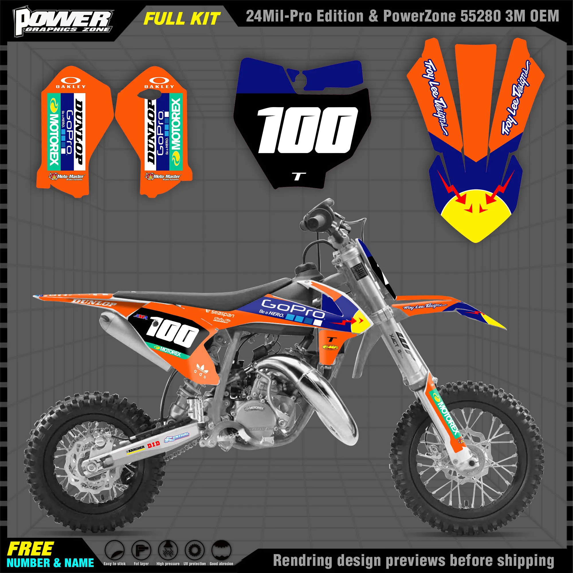 PowerZone Custom Team Graphics Backgrounds Decals 3M Stickers Kit For