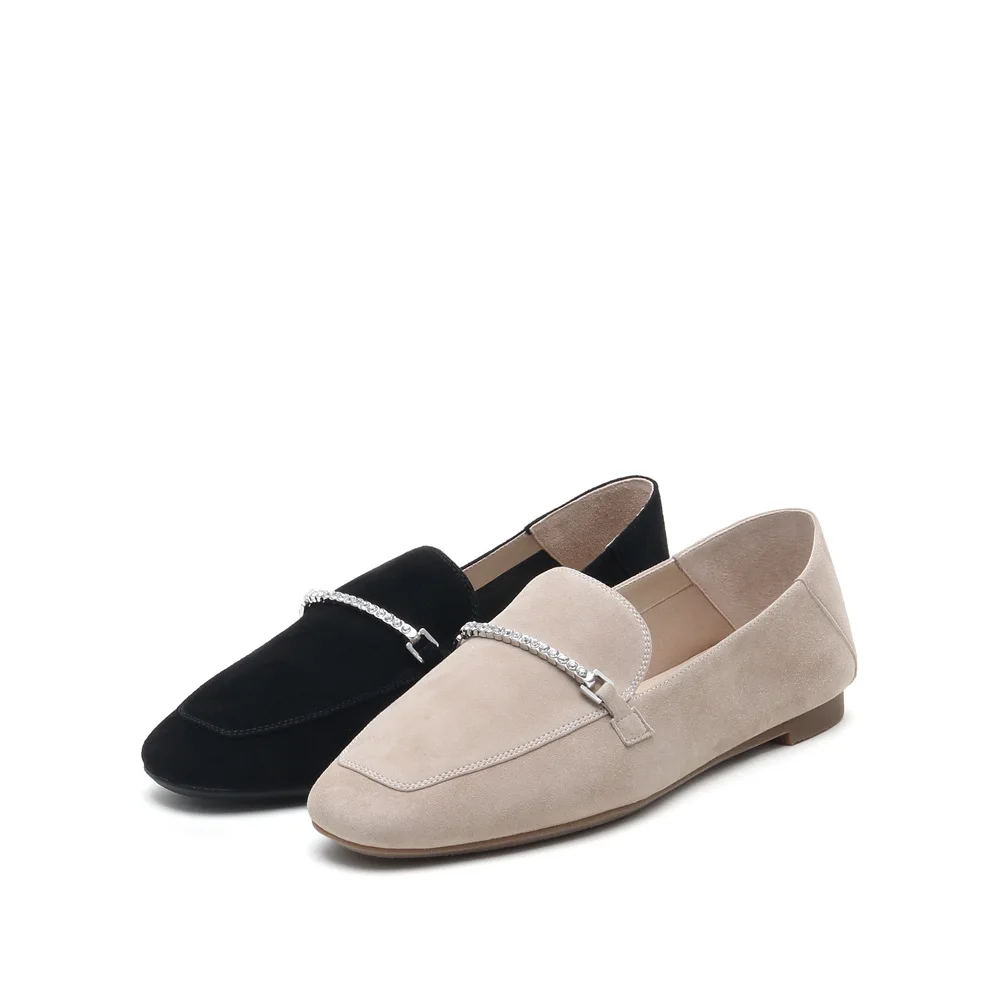 2022 spring and autumn shoes for women genuine leather slip-on loafers Flats designer shoes Casual rhinestone kawaii women shoe