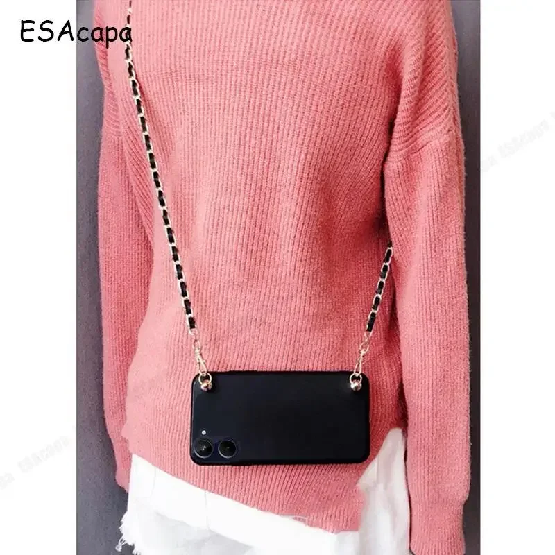 Sleek Metal Leather Chain Crossbody Phone Case with Matte Silicone Finish