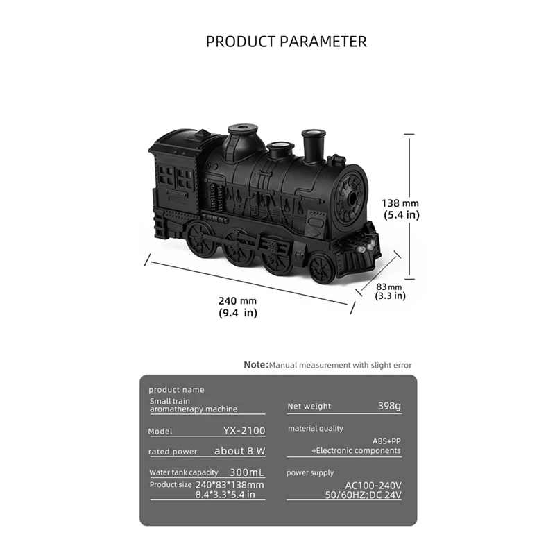 Train Aromatherapy Diffusers Air Humidifier Mist Maker Fragrance Essential Oil Retro Difusor Remote Control EU Plug
