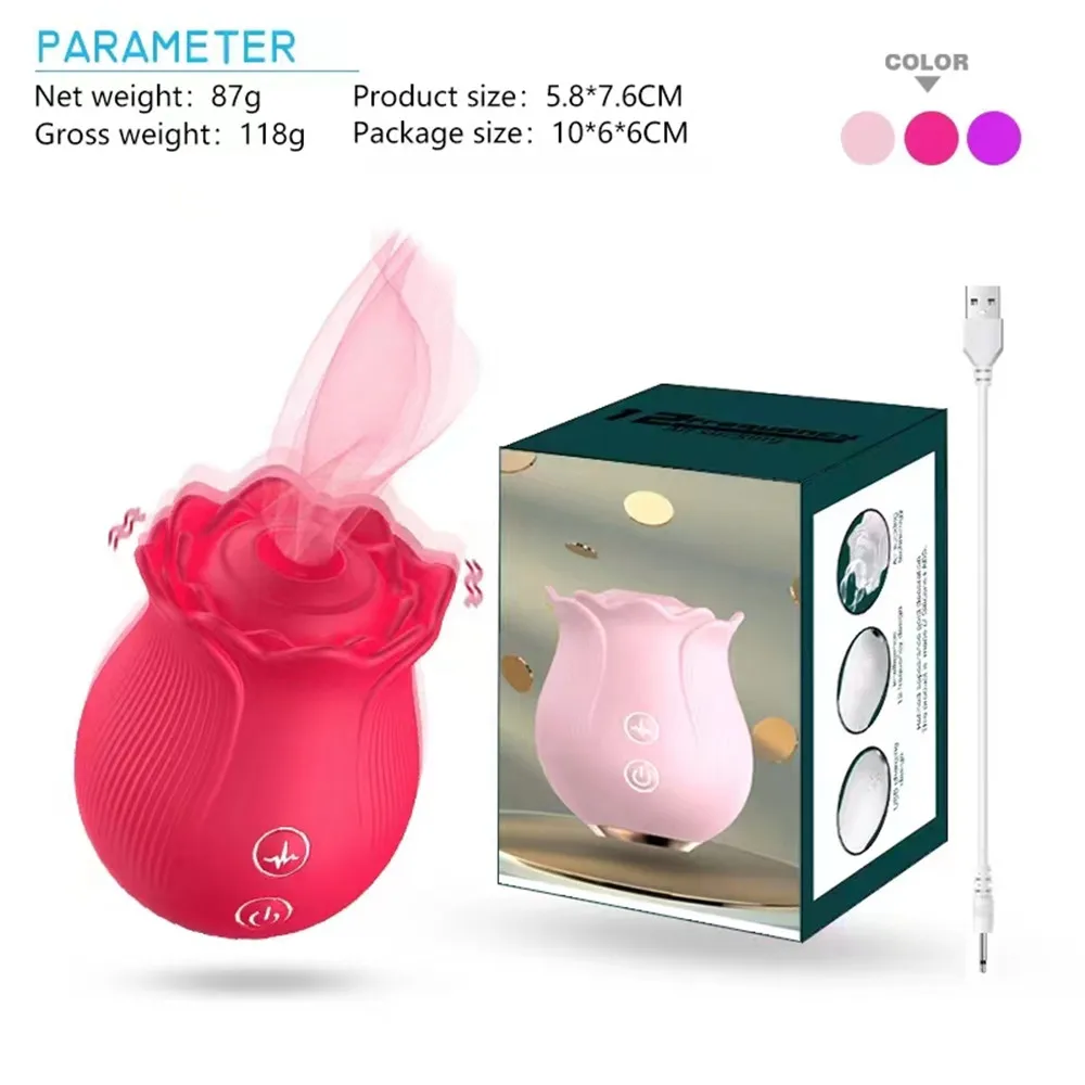 Rose G Spot Suction Vibrator Adult Toy Petal-Like Design Powerful Multiple Sucking Vibration USB Rechargeable Women Sex Toys