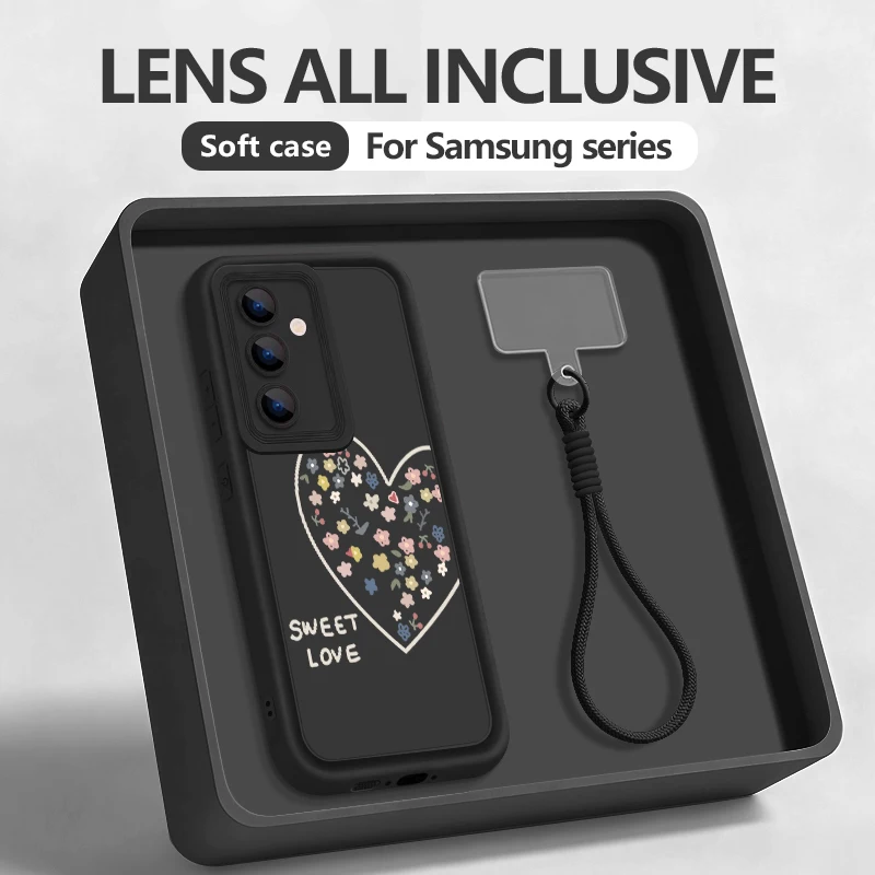Enhanced Product Title: S25 Edge Case with Cartoon Flowers and Love Heart Lanyard Design