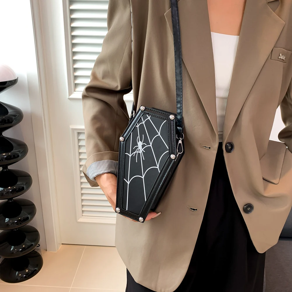 Gothic Coffin Shoulder Bags Halloween Crossbody Bag for Women PU Leather Cosmetic Bag Y2K Cellphone Bag Female Purse Phone Bag