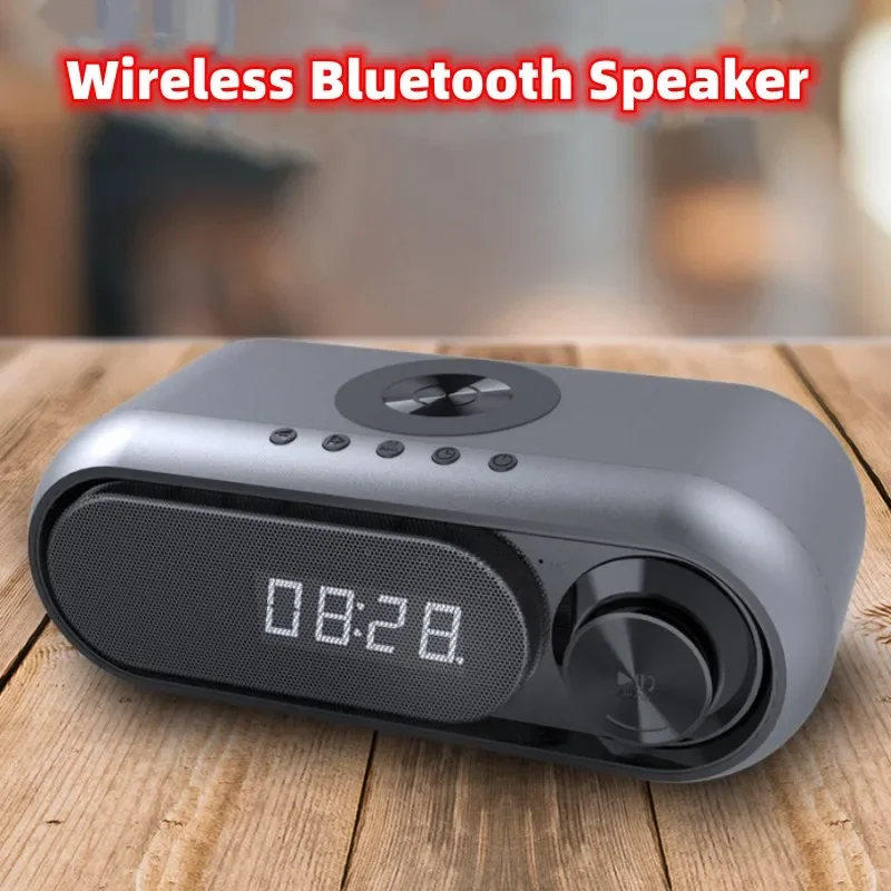 

Portable Bluetooth Speaker Multifunctional Soundbar Charging Clock Alarm FM Radio TF Bedside Speaker With Wireless Charger New