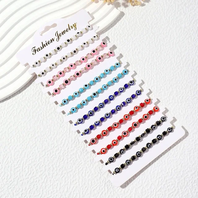 12 pièces nouveau mauvais œil carré Bracelet en cristal bracelets de prière faits à la main bracelets de cheville réglables poignet bijoux cadeau pour ami