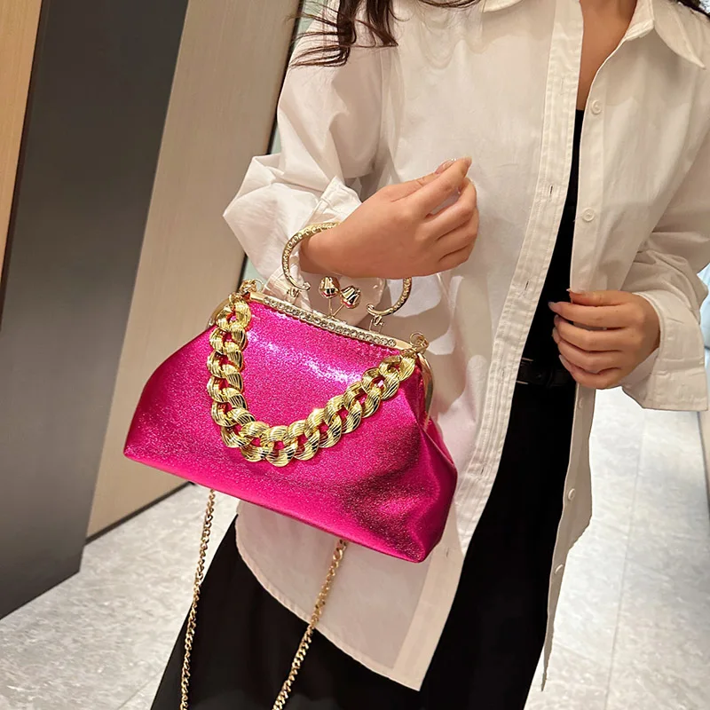 Luxury Women's Silver Green Chain Shoulder Bags Gold PU Leather Shell Clip Designer Handbag And Purse Party Wedding Clutch women handbags leather shoulder bag
