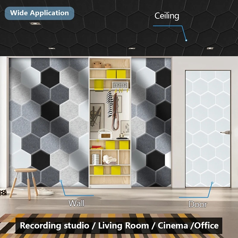 Sound Absorbing Wall Panels Hexagon 6 Pcs Bedroom Acoustic Insulation Sound-absorbing Panels Decor Acoustic Absorption Panel