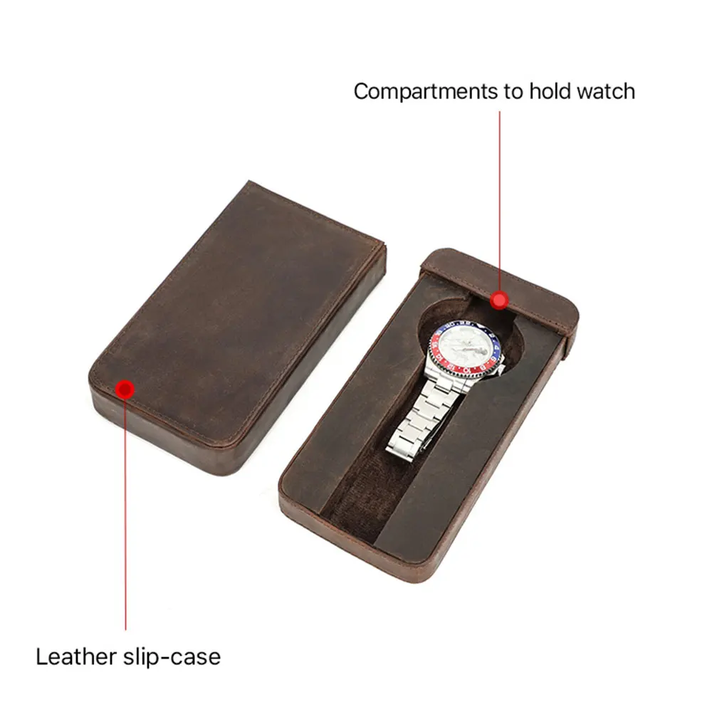Handmade Vintage Genuine Leather Single Watch Slip Case Display Watches Organizer Travel Portable Pouch For Men or Women Gifts