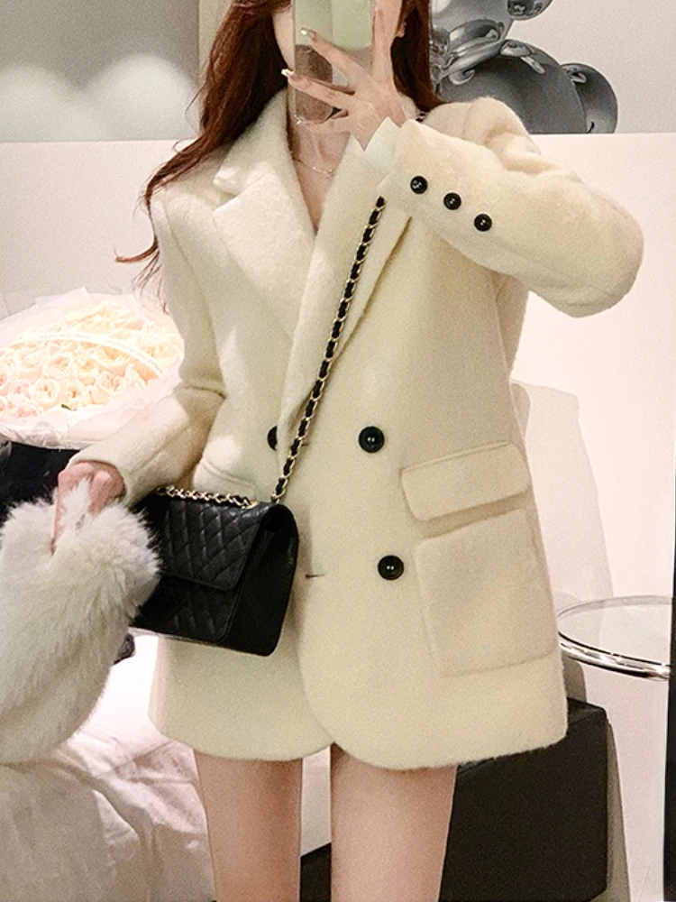 2023 Spring Woollen Blazers Overcoat Women Long Sleeve Y2k Clothing Korea  Fashion Sweet Elegant Jacket Coats Office Lady Outwear