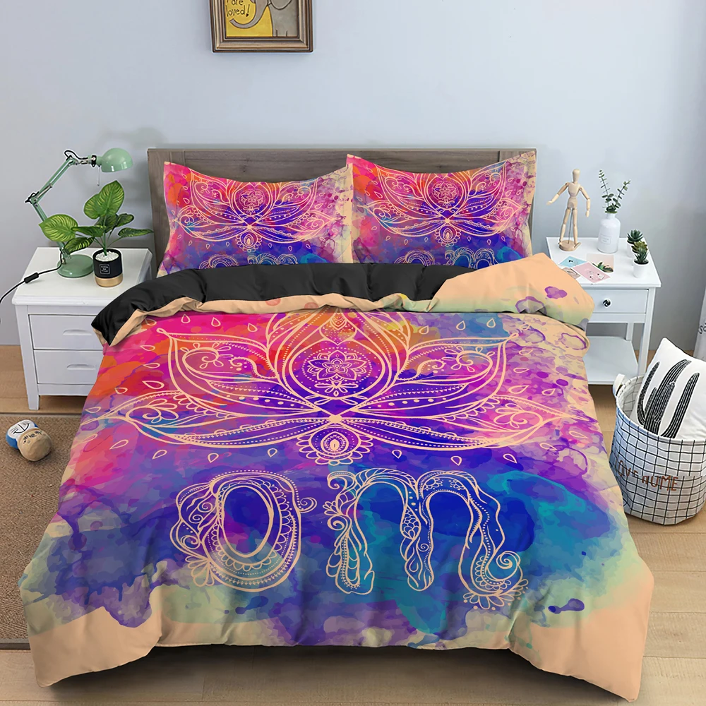 Bohemian Duvet Cover Set Full Colorful Floral Boho Striped Bedding Set Ultra Soft Microfiber Double Duvet Cover Comforter Cover deep fitted sheets Bedding Sets