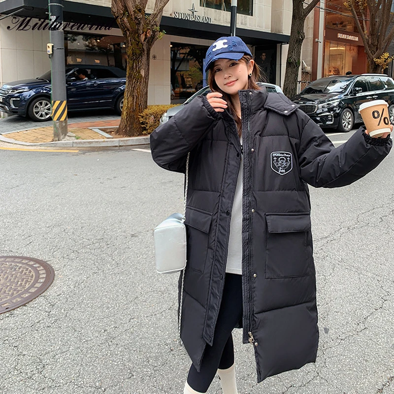 

Winter Thick Warm Parkas Women Casual X Long Windproof Down Cotton Solid Preppy Hooded Female Jackets Pockets Fashion Snow Coats