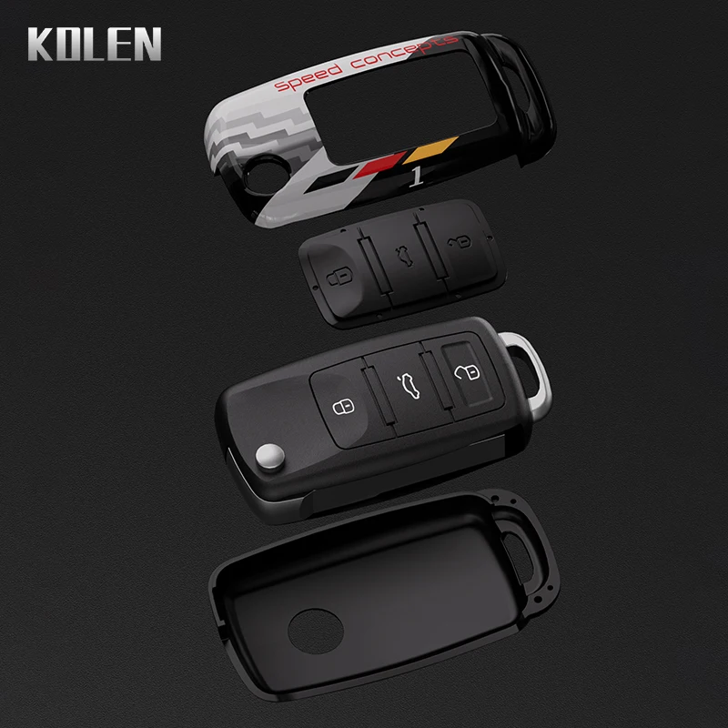 ABS 자동차 접이식 키 케이스 커버 셸 폭스 바겐 폭스 바겐 폴로 골프 Passat 비틀 캐디 Tiguan Skoda Octavia Kodiaq 좌석 Leon Altea