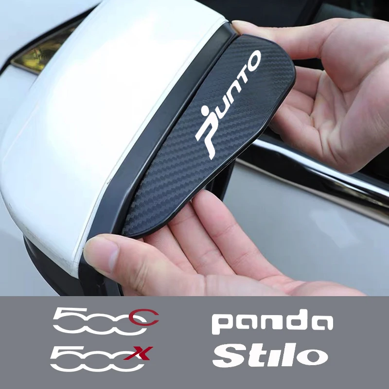 Car Rearview Mirror Rain Cover Carbon Fiber 2Pcs For Fiat Panda Punto BRAVO Stilo 500C 500 500X 500L rearview mirror rain shield rearview mirror rain eyebrow rearview mirror rain guard