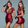JSY Sexy Stewardess Uniform Cosplay Lingerie Lace Wine Red Women's Dress Underwear Set Erotic Costumes Sexy Role Play Outfits 1