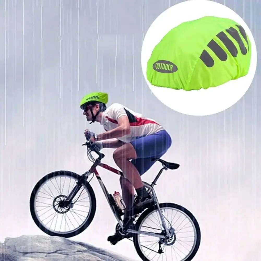 Reflective Strip Bike Helmet Rain Cover High Visibility Windproof Waterproof Drawstring bicycle helmet cover
