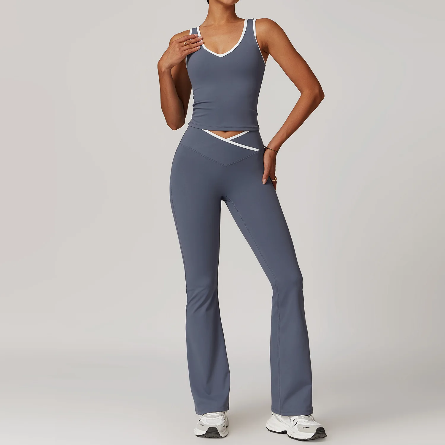 Autumn Women's Yoga Set U-neck Vest High Waist Cross Wide Leg Pants Set Tight Fitting Seamless Elastic Sportswear yoga pants set,yoga set,sportswear set,sports set