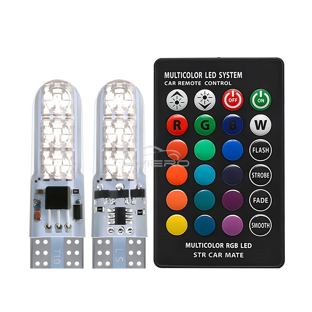 Kit 2 Lâmpadas LED T10 RGB 16 Cores Controle Remoto