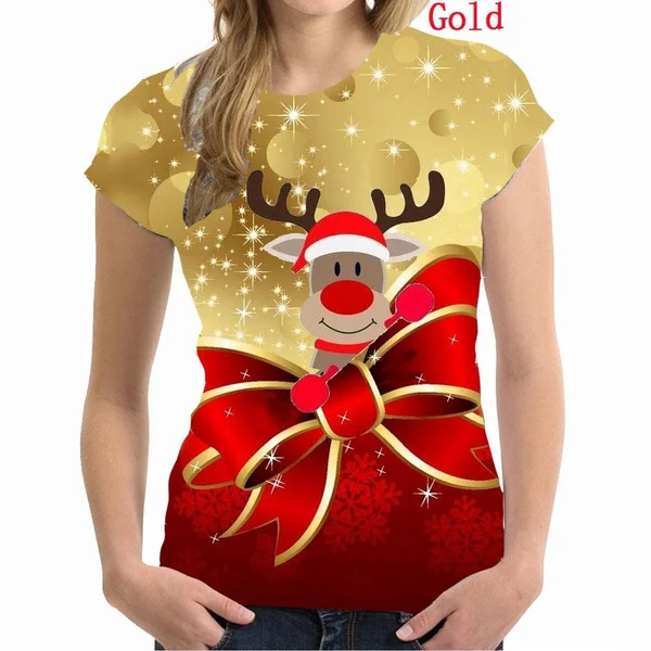 

Новые летние крутые Модные женские повседневные рождественские топы с круглым вырезом и коротким рукавом женские блузки Смешные свободные футболки