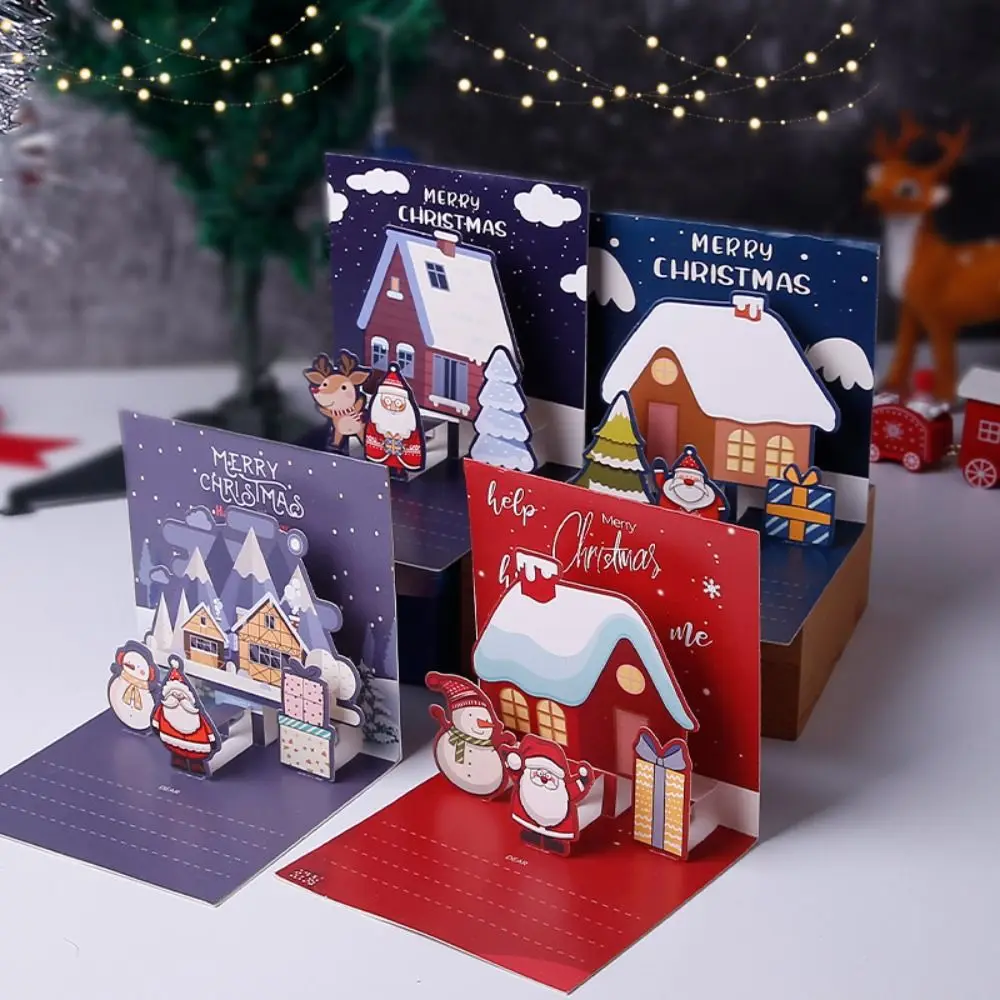 

Handwriting Merry Christmas 3D Cards Invitation Thank You New Year Greeting Cards Folding Blessing Christmas Pop-Up Cards