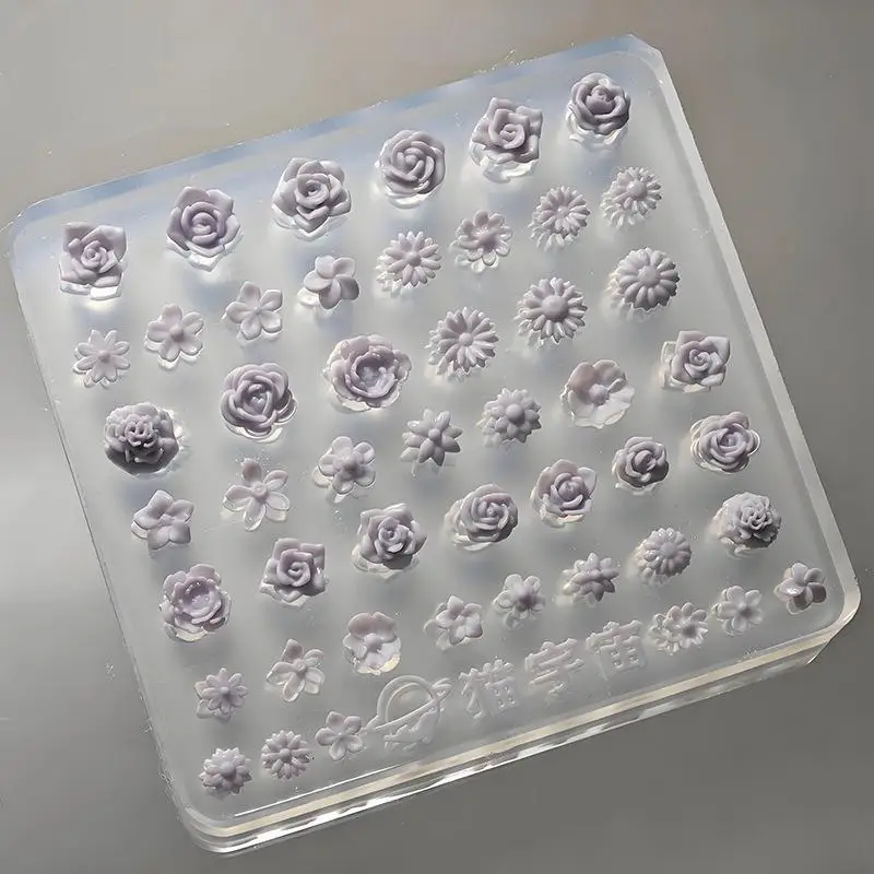 장미 패턴이 있는 실리콘 3D 미니 꽃 몰드, 붙지 않고 쉽게 분리되는 디자인, DIY 네일 아트 조각 실리콘 템플릿에 적합