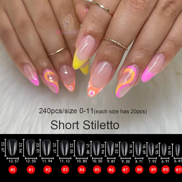 Gel Nails Extension System Full Cover Sculpted Clear Stiletto Coffin False Nail Tips 240pcs/bag Short Stiletto