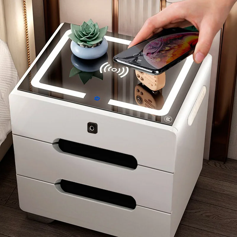 

Wooden Console Bedside Table Modern Cabinets Multifunctional Smart Auxiliary Bedside Table Usb Charging Comodini Home Furnitures