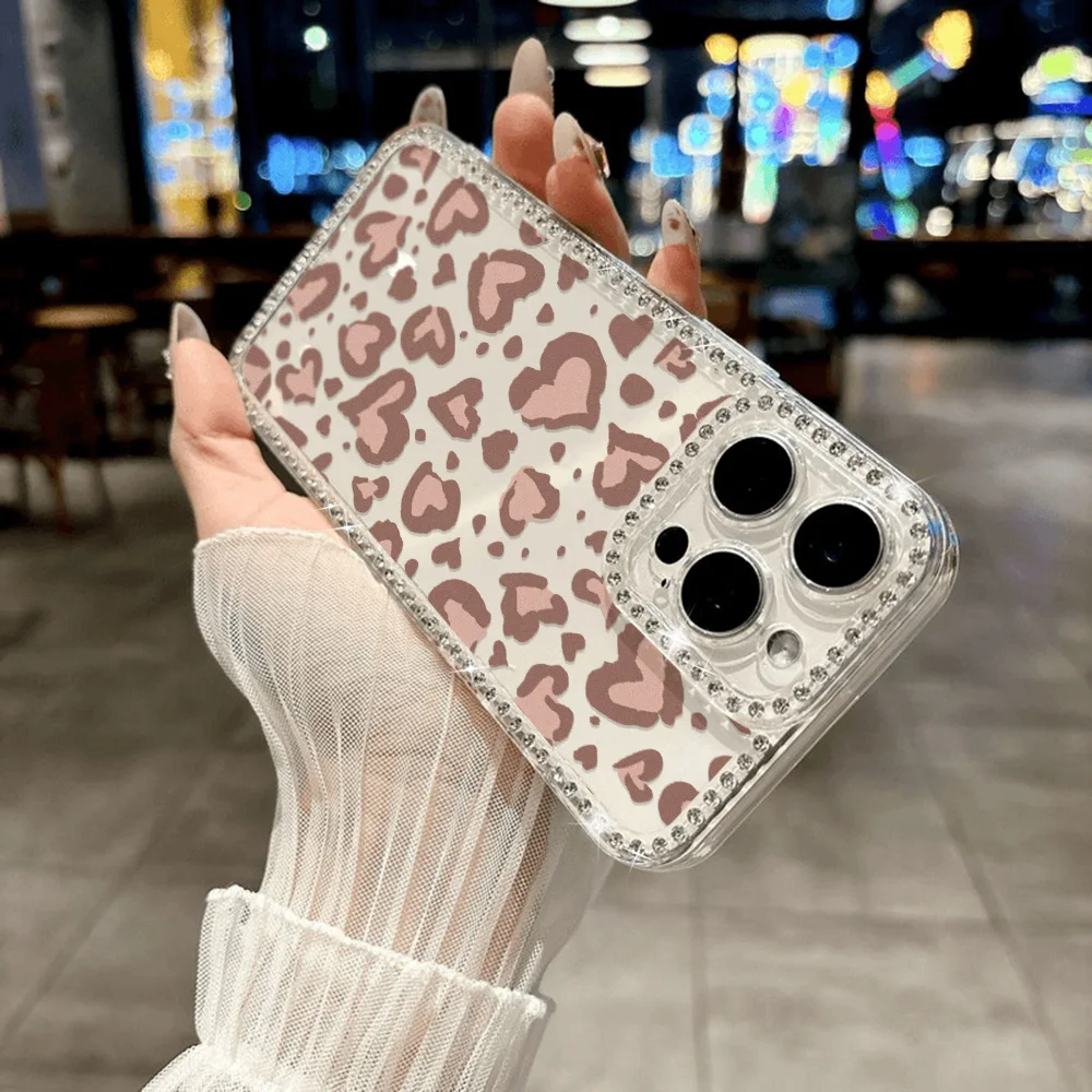 Heart-Shaped Leopard Print Shockproof Transparent Phone Case