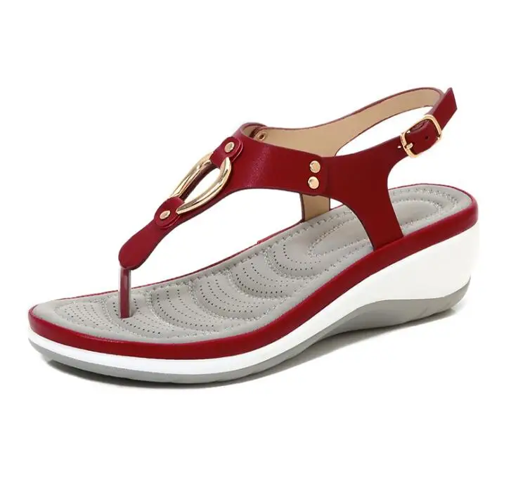 

Women Wedge Sandals 2023Summer Beach Solid Color Flip Flops For Clip Toe Ladies Shoes Buckle Strap Low Heel