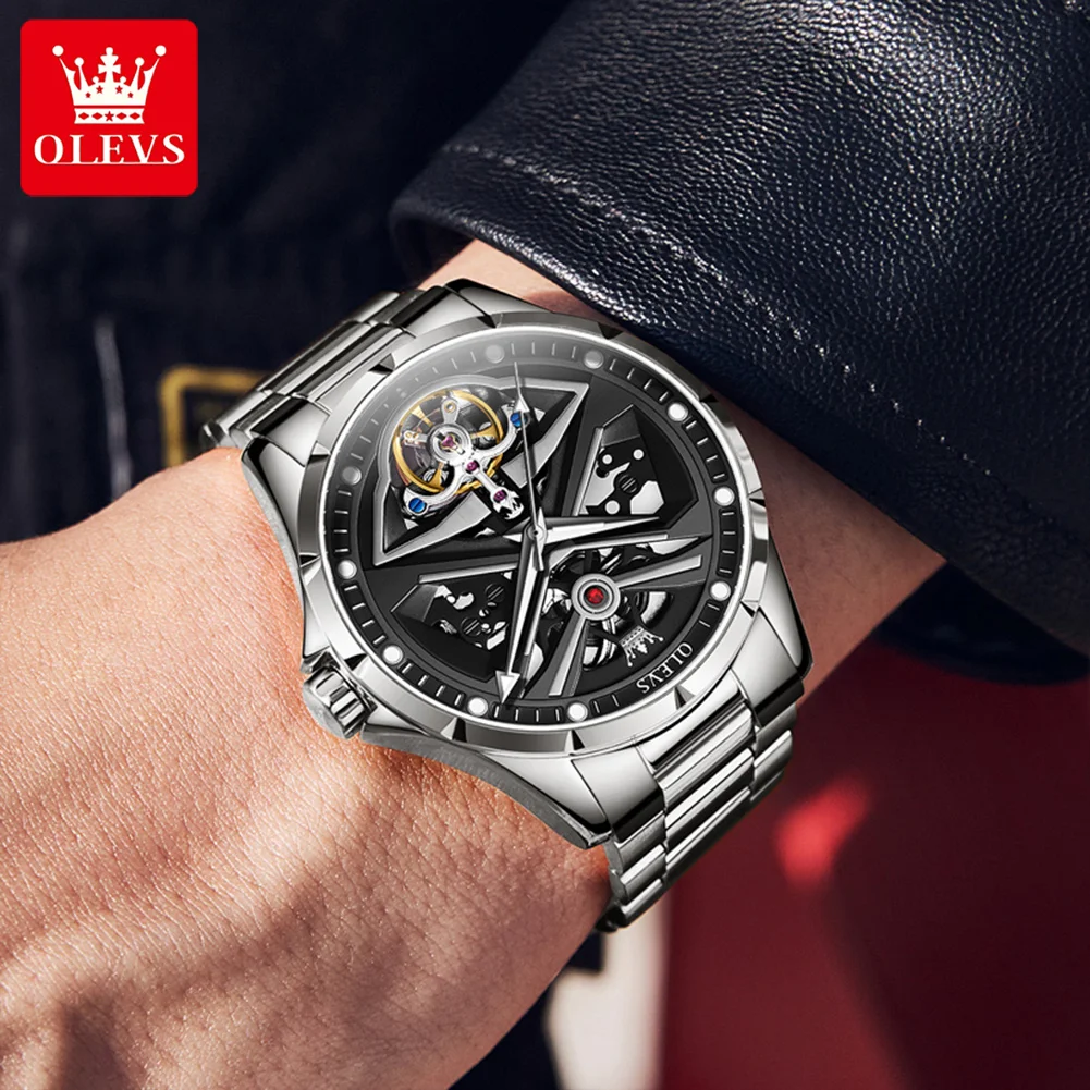 OLEVS 6655 Skeleton Fully Automatic Watch for Men Original Mechanical Wristwatch Luminous Waterproof mechanical watch