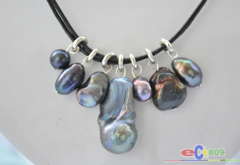Elegant Baroque Keshi Reborn Pearl Pendant on Leather Chain - Multicolor