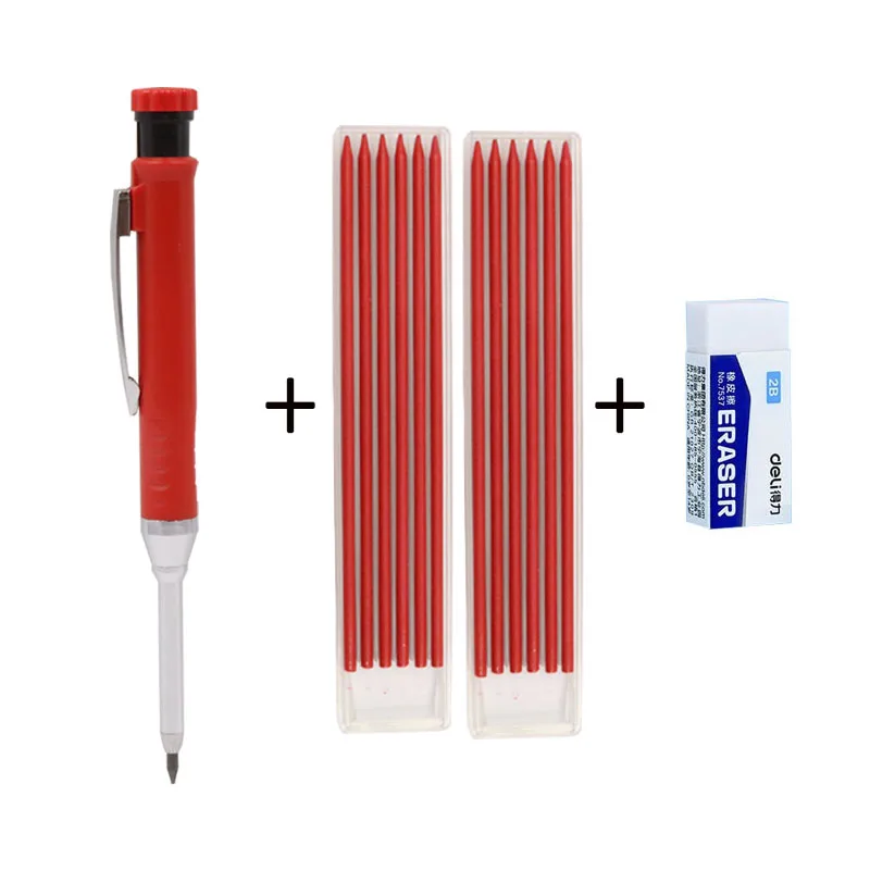 Metal Carpenter Pencil Built-in Sharpener 4-Color Lead Refills Woodworking & DIY Crafts, Deep Hole Marking Construction 6