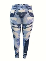 Plus Size Women's Leggings Artificial Slim Fit Printed Denim High Waisted Camouflage Pants Fitness  Pants - Image 3
