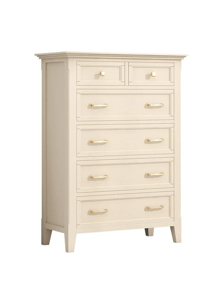 

French Solid Wood Chest of Drawers Storage Cabinet Milk Coffee Color 7-Drawer Cabinet Locker Bedroom Wall Sundries Cabinet