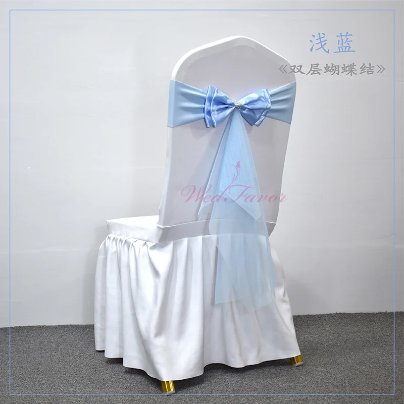 Description Picture 3 of item20pcs Free Tie Stretch Wedding Chair Sashes Elastic Ribbon Bow Tie Hotel Party Event Decoration Spandex Satin Chair Sash Knot