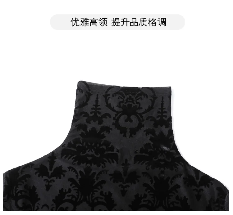 High Collar T Shirt - Korean Fashion Floral Mesh Long Sleeve Tees For Women