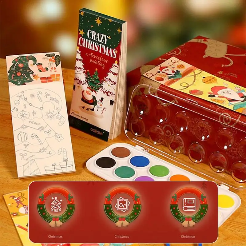 

Christmas Watercolor Painting Books Pocket Mini Art Book For Drawing And Coloring With Pigments And Painting Brush