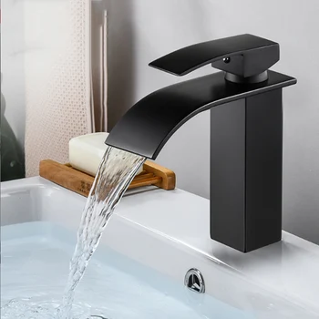 Lavabo a cascata Rubinetto alto e basso in acciaio inossidabile Nero Lavabo per WC caldo e freddo Bagno Casa 1